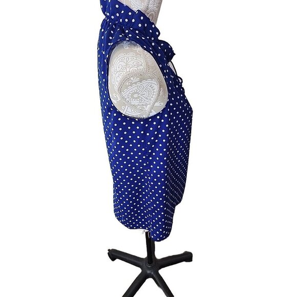 J. Crew Top Sleeveless Blue Polka Dot Ruffled Neck Blouse Business Women's 2 - Picture 3 of 8